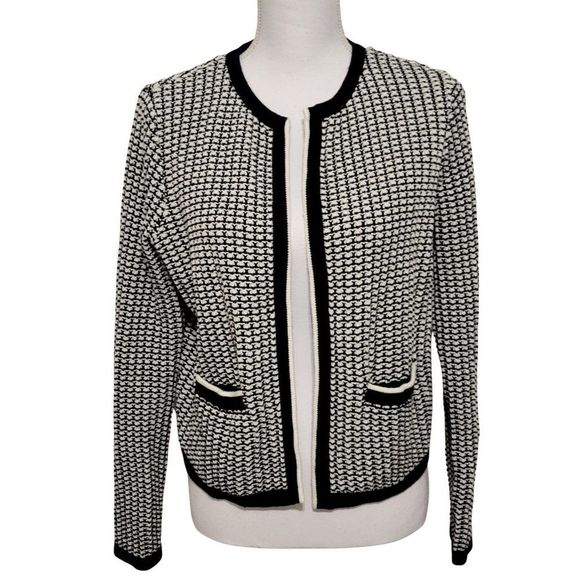 Boden Womens Navy/White Cotton Cranbrook Cardigan Welt Pockets Open Front SZ 8 - Picture 3 of 10